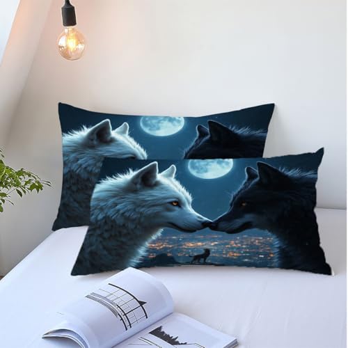 Juego de cama King de lobos azules con funda de edredón de microfibra de 86x90 5