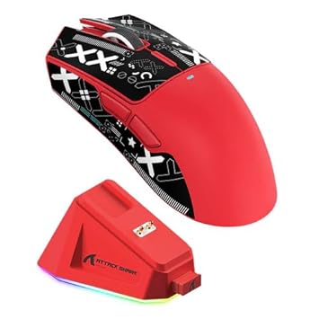 Attack Shark X11 Wireless Gaming Mouse with Grip Tape, PAW3311 Sensor, 22000 DPI, Tri-Mode Connectivity, RGB Lighting, and Magnetic Fast Charging Dock (Red with Grip Tape)