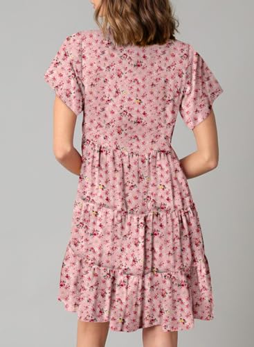 Image of Dokotoo Womens Summer Casual Boho Floral Dresses 2026 V Neck Short Sleeve Sundresses Flowy Swing A-Line Mini Dress