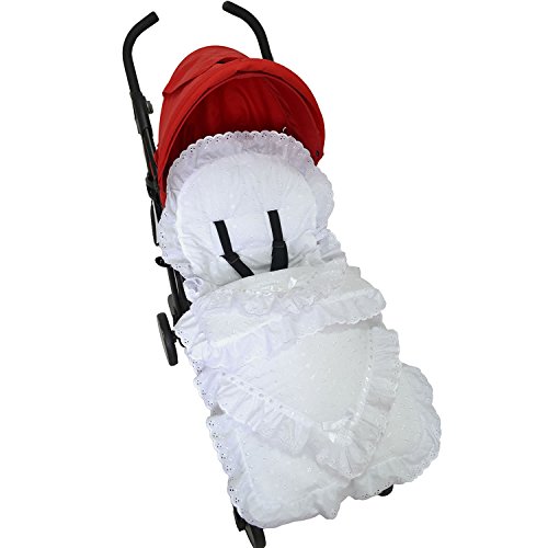 Broderie Anglaise Footmuff/Cosy Toes/Cosy Toes Fit Buggy Pushchair Baby White Slot Lace