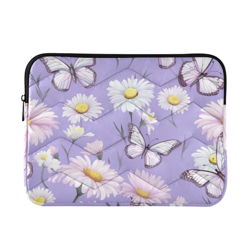 Funda para Portátil 13-14 Pulgadas Blanca con Mariposas y Margaritas