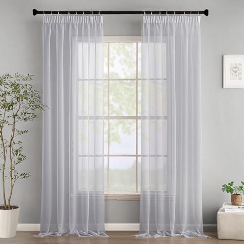 Woaboy Gardinen Transparent Sheer 2er Set Grau