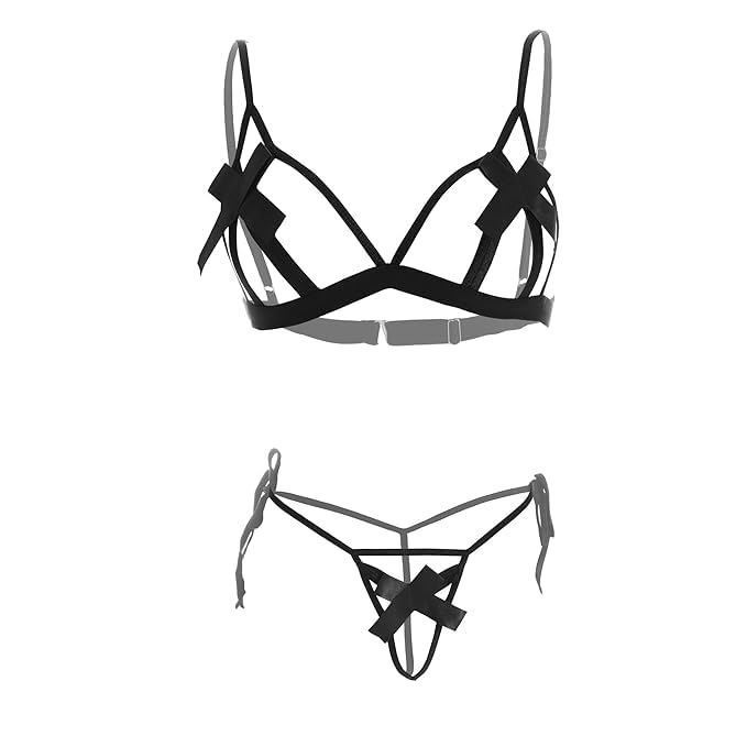 Black Bow Strappy Bra and Panty Set-image-35