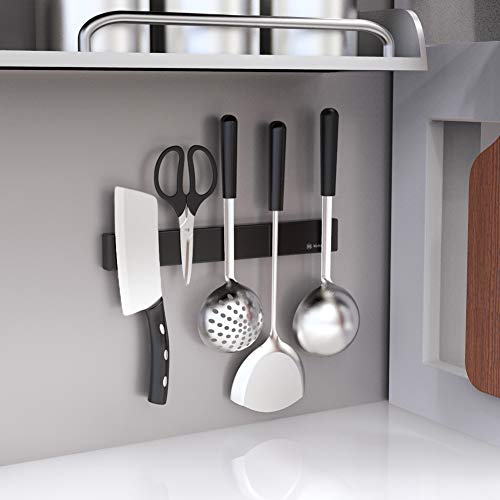 Rich&Ray New Version Magnetic Knife Holder, No Drilling Magnetic Knife Strip, Kitchen Accessories Organizer Bar Or Used In Organizing Tools (Stainless Steel-11.81 Inch, Black) #TOP5