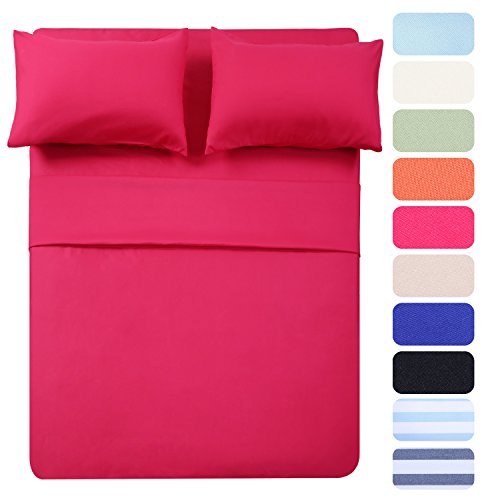 Image of Best Season Microfiber Deep Pocket /Soft, 1800 Thread Count, 4-Piece Bed Sheet Set (1 Flat, 1 Fitted Sheet, 2 Pillow Covers), Full, Hot Pink