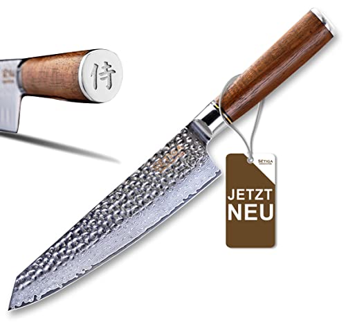 SËTIGA Damastmesser Küchenmesser mit extrem scharfer 17,50cm langer Damaszener Stahl Klinge I Kochmesser aus echtem Damaststahl perfekt verwendbar als Geschenk Cover