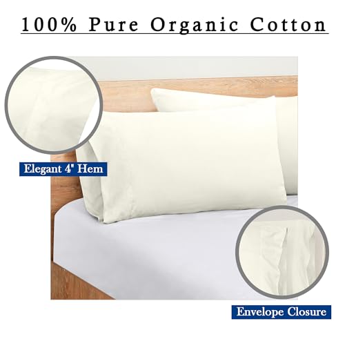 Image of ROYALE LINENS 300 Thread Count 100% Long Staple Combed Cotton Pillowcases Set of 2 - Ultra Soft - Queen Bed Pillow Cover - 20 inchx30 inch - Breathable, Cool & Crisp Percale White Pillow Cases (Queen, Ivory)