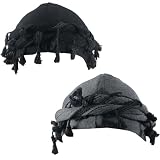 Meromibe 2pcs Tassel Turban for Men Vintage Twist Head Wraps Satin Lined Halo Do-Rag Durags for Men Modal and Satin Self Tie Black Gray