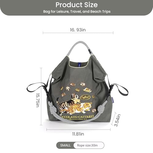 Image of Ball&Chain Women Embroidery Shoulder Handbag Nylon Pockets Bag Ladies Crossbody Purse Fashion Tote Handle Satchel,15x16 in (Dark Grey, Small)