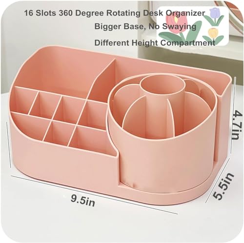 Image of 360 Degree Rotating Desk Makeup Brush Organizers and Pencil Pen Organizers for Desk Desktop Storage Stationery Supplies Cute Pencil Cup Pot for Office School Home (Pink)