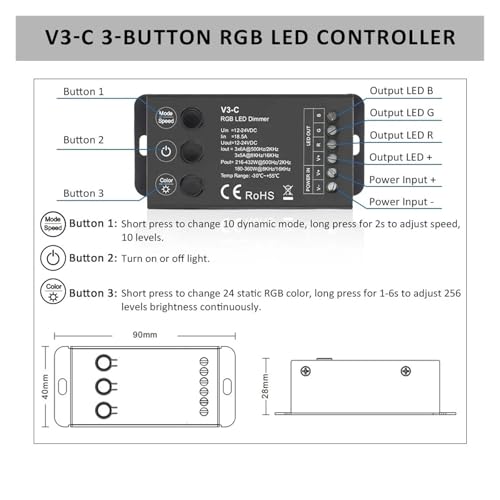 Controlador LED RGB 24V 12V 3 canales y control 6