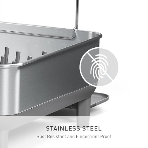 Image of simplehuman Steel Frame Dishrack, Large Capacity Dish Drying Rack, 360º Easy Drain Swivel Spout, Utensil & Wine Glass Holder, Anti-Residue Coating, Moisture Control Surface, Brushed Stainless Steel