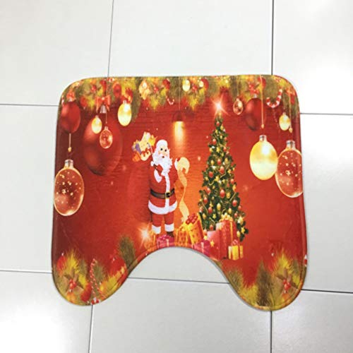 YARNOW 3 Stück Weihnachts-Toilettensitzbezug Und Teppichset rutschfeste Badmatten Teppiche Set Weihnachtsbadezimmer-Dekorationsset (Weihnachtsmann Und Baum) – Bild 6