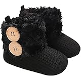 AMSDAMA Girl Baby Shoes Infant Soft and Light Cotton Sole Cotton Buttons Snow Boots Flats Toddler (Cotton Sole/Black C647,6 Months)