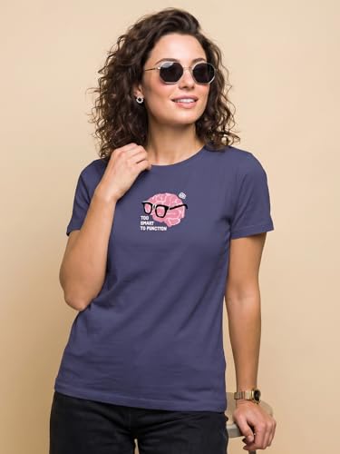 Image of JUNEBERRY Women's Regular Fit Printed Tee - 100% Pure Cotton, Round Neck, Half Sleeve Graphic T-Shirt for Daily Use (Colors: Red, Brown, Green & Future Dusk)