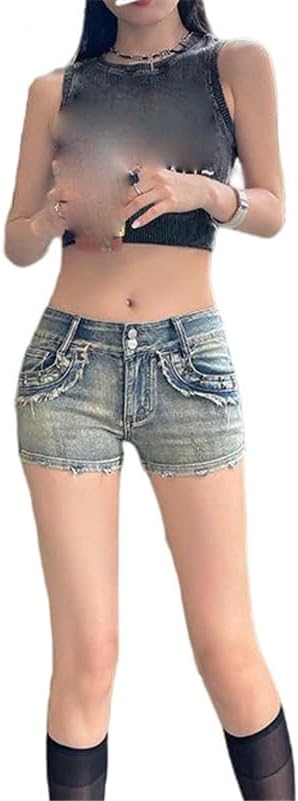 Short Shorts Women's Summer Distressed Double Button High-Waist Long Legs Denim Hot Shorts