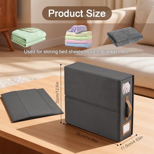 Zocipro 3 Stück Bettwäsche Aufbewahrung Organizer, 38 x 32 x 11,5 cm Faltbare Bettlaken Organizer mit Griff und Fenster, Bettwäsche organizer Box für Laken,Bettbezüge,Decken und Handtücher,Grau