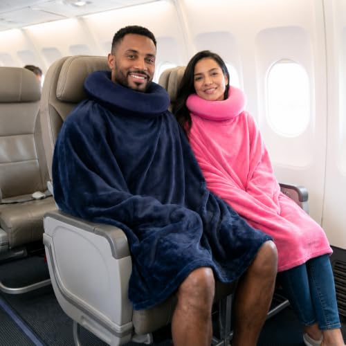 Oreiller de voyage avec couverture intégrée, oreiller cervical en mousse à mémoire de forme pour voyage en avion, oreiller de vol avec couverture, oreiller d'avion portable pour adultes, oreiller de voyage compact pour avion, voiture et longs vols – Image 5