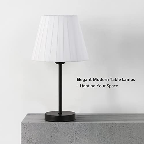Smusei Modern Table Lamp Set Of 2 Round Black Metal Base Lamp For Bedroom Small Bedside Lamps With White Fabric Shade For Bedroom Living Room Office #TOP1