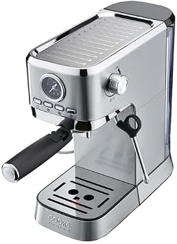 Cooks Professional 20 Bar Espresso Coffee Machine with Steam Wand, 1L Water Tank & Stainless-Steel Drip Tray | Compact & Stylish Barista-Style Coffee Cappuccino Latte Macchiato Maker | 1350W | Silver