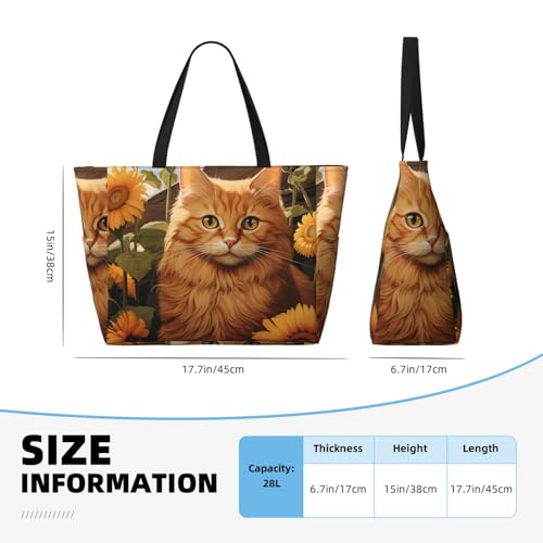 Sunflower Cat Pattern Beach Bag for Women Waterproof Large Beach Tote Bags Ladies Swim Pool Bag with Zipper4