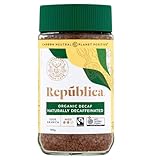 República Organic Decaf Instant Coffee, Cafe Instantaneo, Certified Organic, Fair Trade, Freeze Dried Instant Coffee - 100% Arabica, Naturally Decaffeinated Medium Roast (100g/3.53oz Jar)