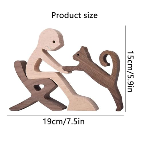 Estatuas de madera talladas a mano Hombre y Gato miniatura 4