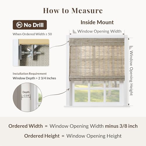Image of TWOPAGES Cordless Roman Shade No Drill Customized Ramie Roman Blind Light Filtering Roman Window Shade for Kitchen Indoor Windows, Almond, 1 Piece