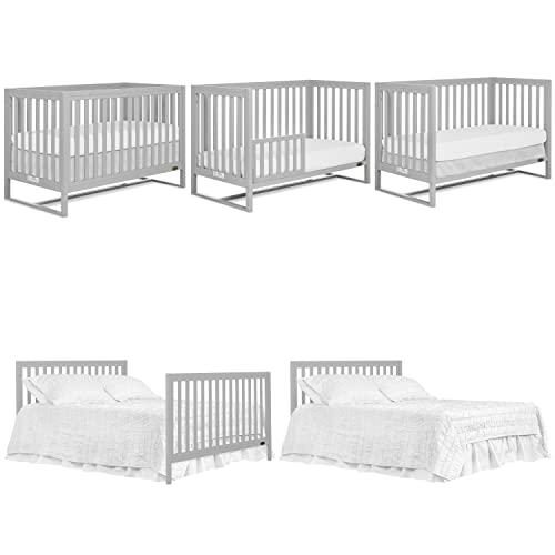 Image of Dream On Me Arlo 5-in-1 Convertible Full-Size Baby Crib in Pebble Grey, GreenGuard Gold & JPMA, Converts to Toddler, Day & Full-Size Bed, 3 Mattress Heights, Non-Toxic Finish, Sustainable Pinewood