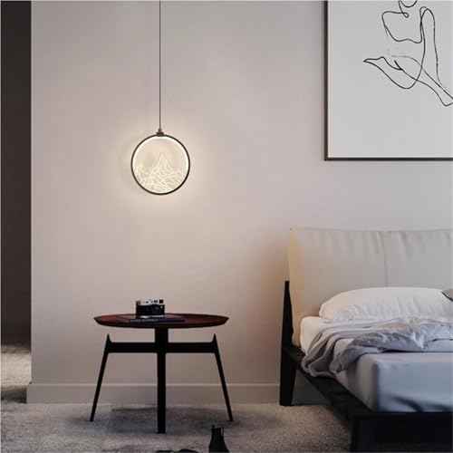 Suspension LED annulaire noire en métal et acrylique pour salon