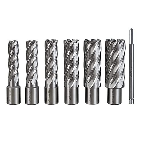 US Stock ZAC Annular Cutters Set 6pcs, 2" Cutting Depth, 3/4'' Weldon Shank, 9/16 to 1-1/16 inch Cutting Diameter Annular Cutter, Mag Drill Bits for Magnetic Drill Press with 1PC Pilot Pin