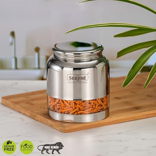 Image of Serene Stainless Steel Exotic See-Through Jar | Airtight Jars for Kitchen Storage | Premium Steel Jars with One Turn Lock Lid | Transparent Stainless Steel Containers | 1500ML | 1 PC