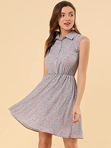Image of Allegra K Women's Floral Printed Half Placket Above Knee Summer Sleeveless Belted Dress