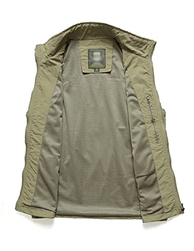 Gnveub Men’s Fishing Vest Outdoor Work Quick-Dry Hunting Zip Reversible Travel Vest Jacket With Multi Pockets (Khaki, X_L) #TOP2