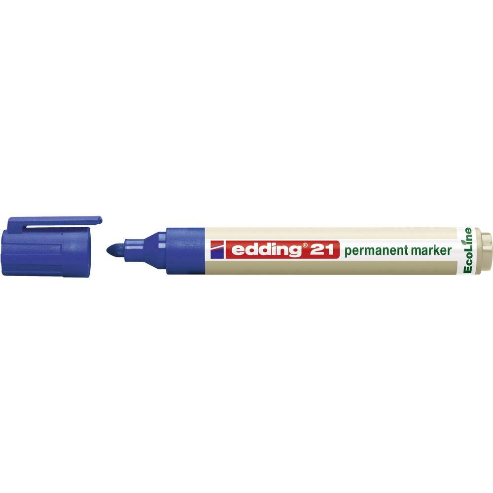edding 21 Ecoline permanent marker - blue - 1 pen - round tip 1.5-3 mm - waterproof, quick-drying, smear-proof pens - for cardboard, plastic, glass, wood, metal and fabric - refillable