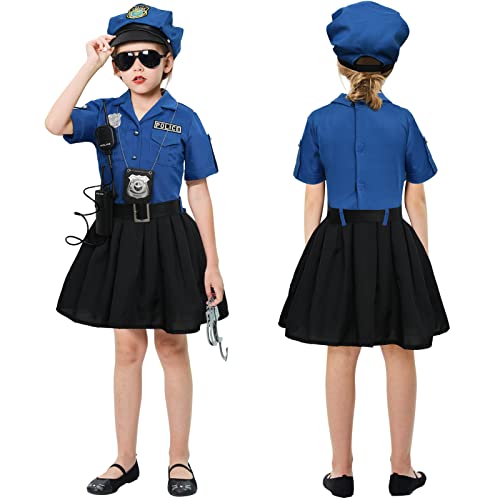 Tacobear Girls Police Officer Costume Cop Uniform Dress with Toy Accessories Birthday Cosplay Outfit Halloween Dress Up Set