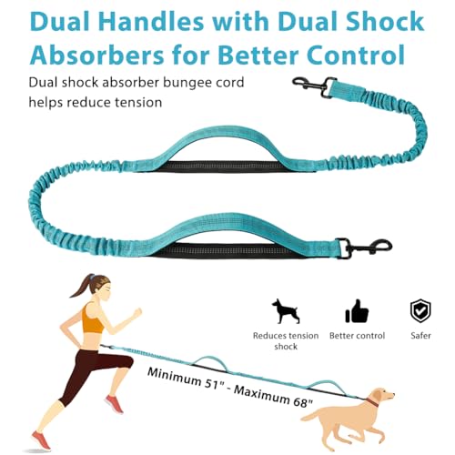 vsshe Joggingleine Hunde, Freihandleinen Hundeleine mit Verstellbarem Hüftgurt, Reflektierende Elastische Bauchgurt Hundeleine mit Dual Griffe für Spazieren Wandern Joggen(für alle Hunderassen) Blau