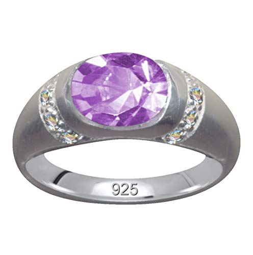 Anillo de plata de ley 925 con circonitas blancas, color lila