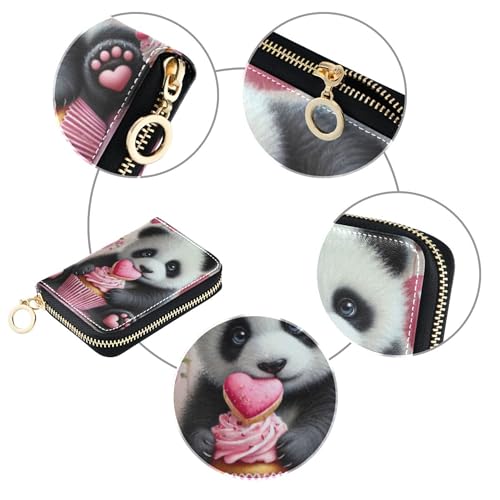 GAIGEO Credit Card Holder RFID Blocking Small Womens Wallets Leather Coin Change Purse with Zipper Cute Panda Valentine Love4