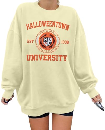 UNIQUEONE Halloween Sweatshirts for Women Oversized: Halloweentown University Shirt - Spooky Season Fall Pullover Sweatshirt