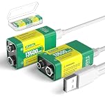 2 Pack 9 V Rechargeable Battery, 13500mWh 9 V High Capacity Lithium Batteries, with Storage Box & USB-C Cable for Alarms, Toys, Smoke Detectors, Microphone, Torches etc.