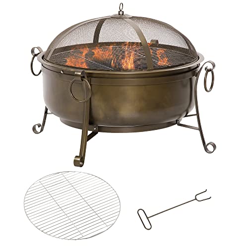 Outsunny 37" Outdoor Fire Pit, Portable Steel Wood Burning Bowl, Grate, Poker, Spark Screen Lid For Patio, Backyard, Camping, Bronze Colored #TOP8