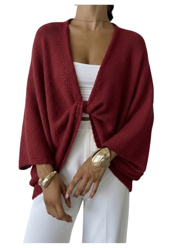 Image of GORGLITTER Women's Wrap Sweater Bat Wing Cropped Poncho Knit Tops | Oversized Cozy Pullover Sweaters, Lightweight, Asymmetrical 3 /4 Sleeve V Neck Tops, Fall Clothes 2026