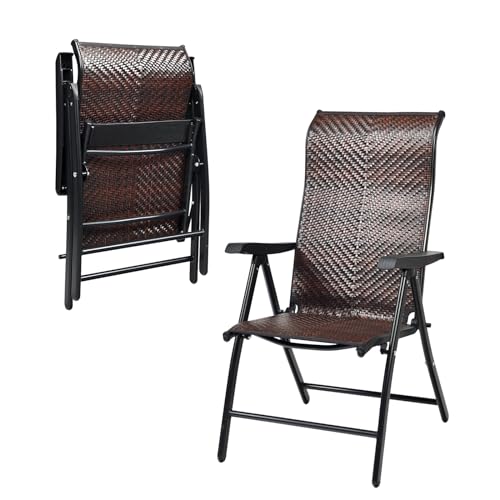LIFEZEAL Silla de jardín Plegable de Ratán, Tumbona con Respaldo reclinable en 5 direcciones y reposabrazos, Estructura de Hierro, Capacidad de Carga 120 kg, para Piscina, terraza (1 Pieza)