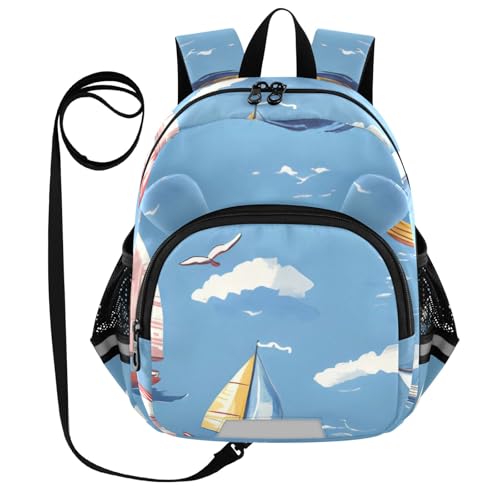 Kid's Backpack for Boys & Girls Toddler Bag Boats in A Vast Ocean Backpack with Safety Leash