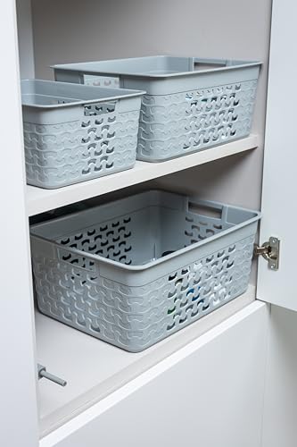 BranQ Home essential Universeller, multifunktionaler, Aufbewahrungskorb in Cotton Design, BPA-frei Kunststoff, 3er Set Grösse S- 3,5 Ltr., Hellgrau