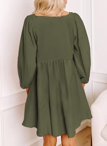 BLENCOT Womens Casual Dresses 2025 Long Sleeve Smocked Button Down Empire Waist A-Line Swing Mini Dress3