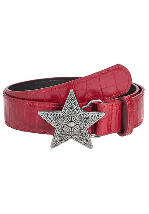Yalice Red Cowgirls Belt for Women Men Star Buckle Leather Belts Cowboys Jeans Ladies Belt Y2K Style