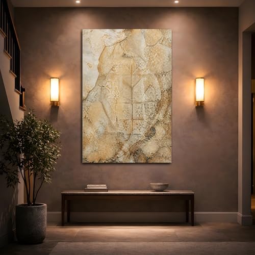 Tableau vintage salon beige grand format vertical 80x120cm - 2