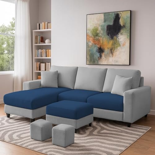 Image of Casaliving Rolando Seater L Shape Sofa Set for Living Room Left Side (Blue Grey, 4 Seater with Ottomon - LHS)